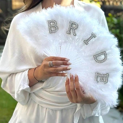 Éventail "BRIDE" à Plumes et Strass - Accessoire EVJF