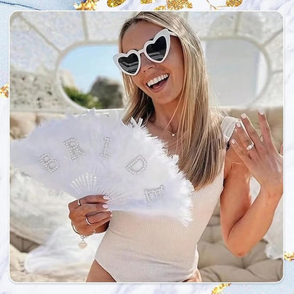 Éventail "BRIDE" à Plumes et Strass - Accessoire EVJF